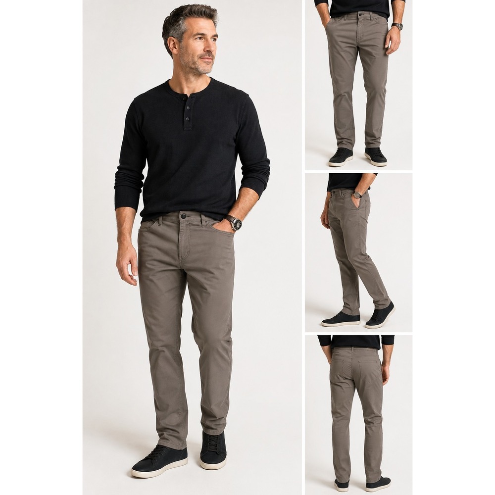 English Laundry Mens 5-Pocket Straight Leg Pants Olive Khaki Taupe 38x29 Stretch